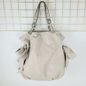 Juicy Couture Y2K Lamb Leather Light Gray Side Bow Shoulder Bag